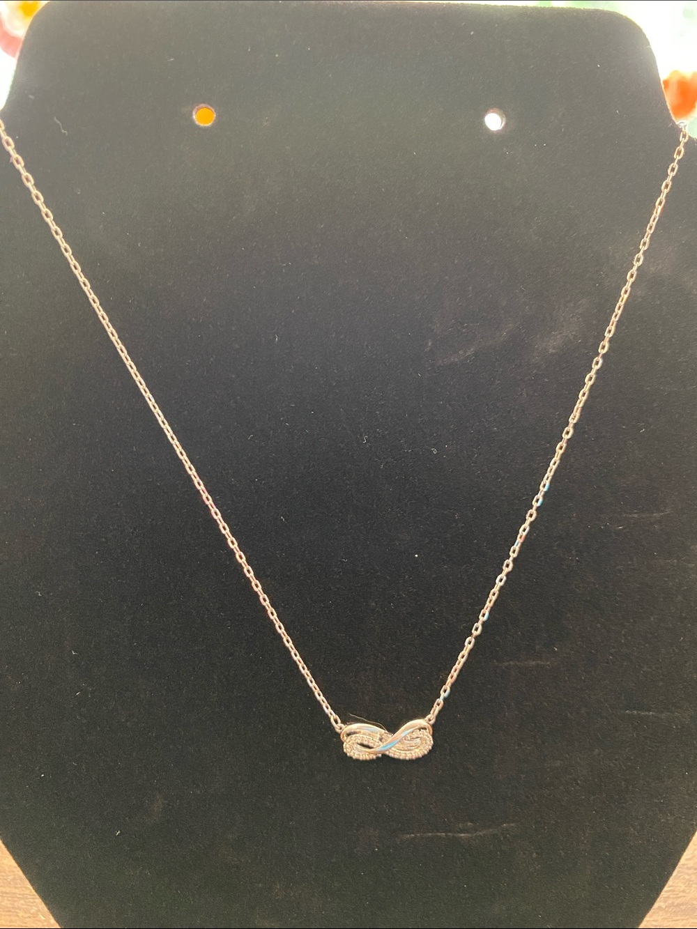 Rhodium Plated Delicate Infinity Pendant Necklace One Swarovski Crystal on chain